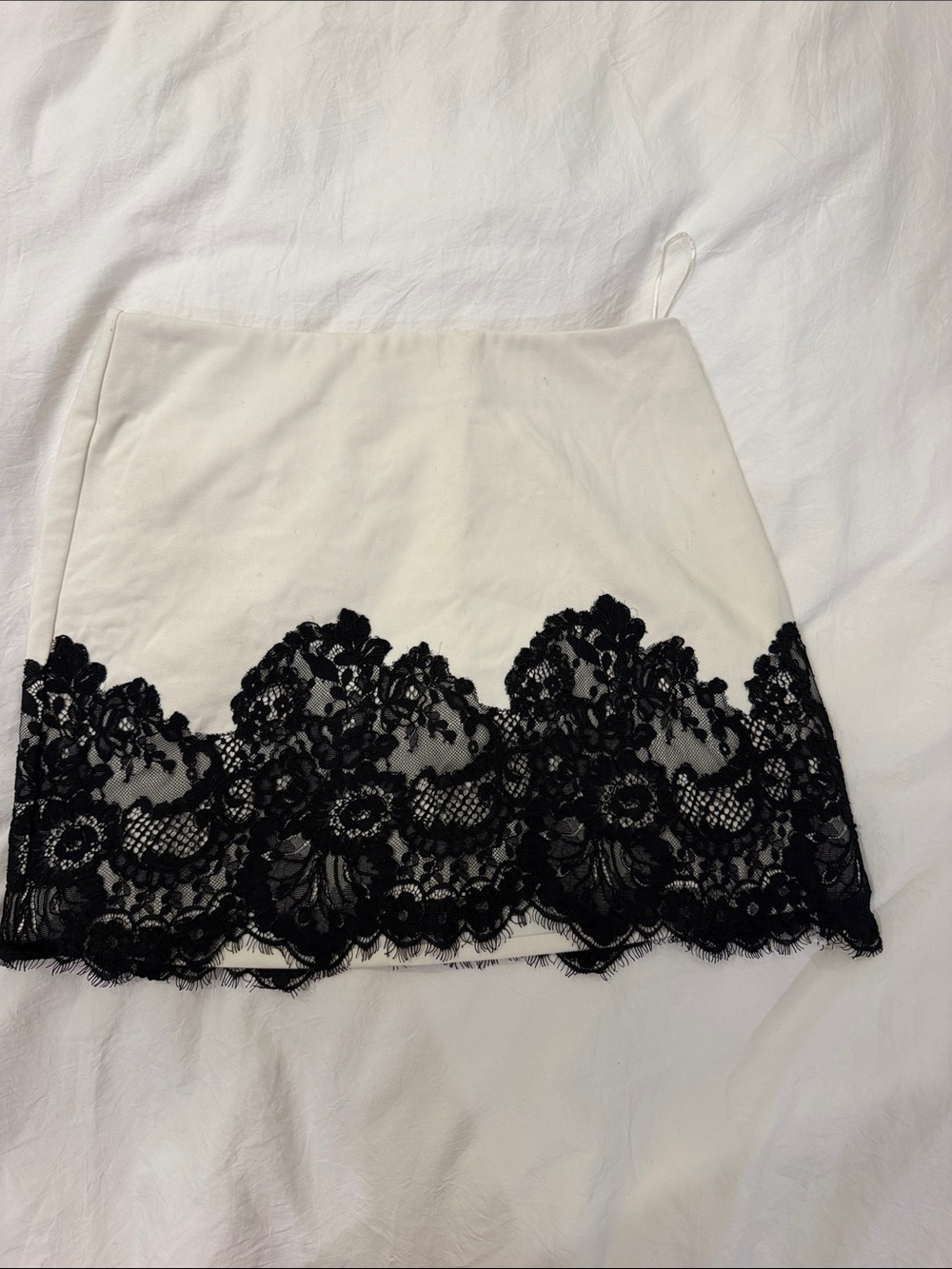 Cami NYC White Mini Skirt with Black Lace Hem